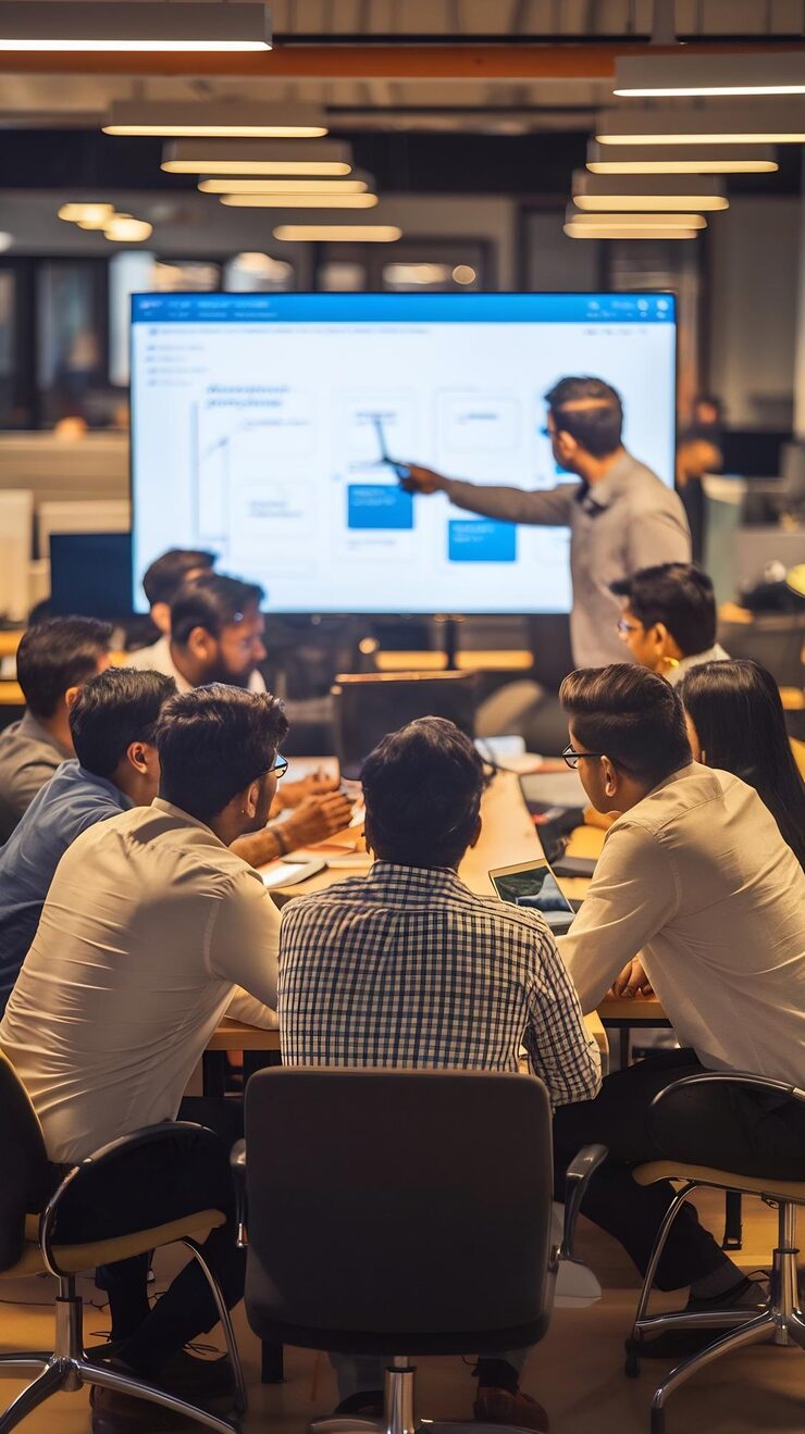 team multiethnic indian software engineers having meeting order review code done by 1313853 185307